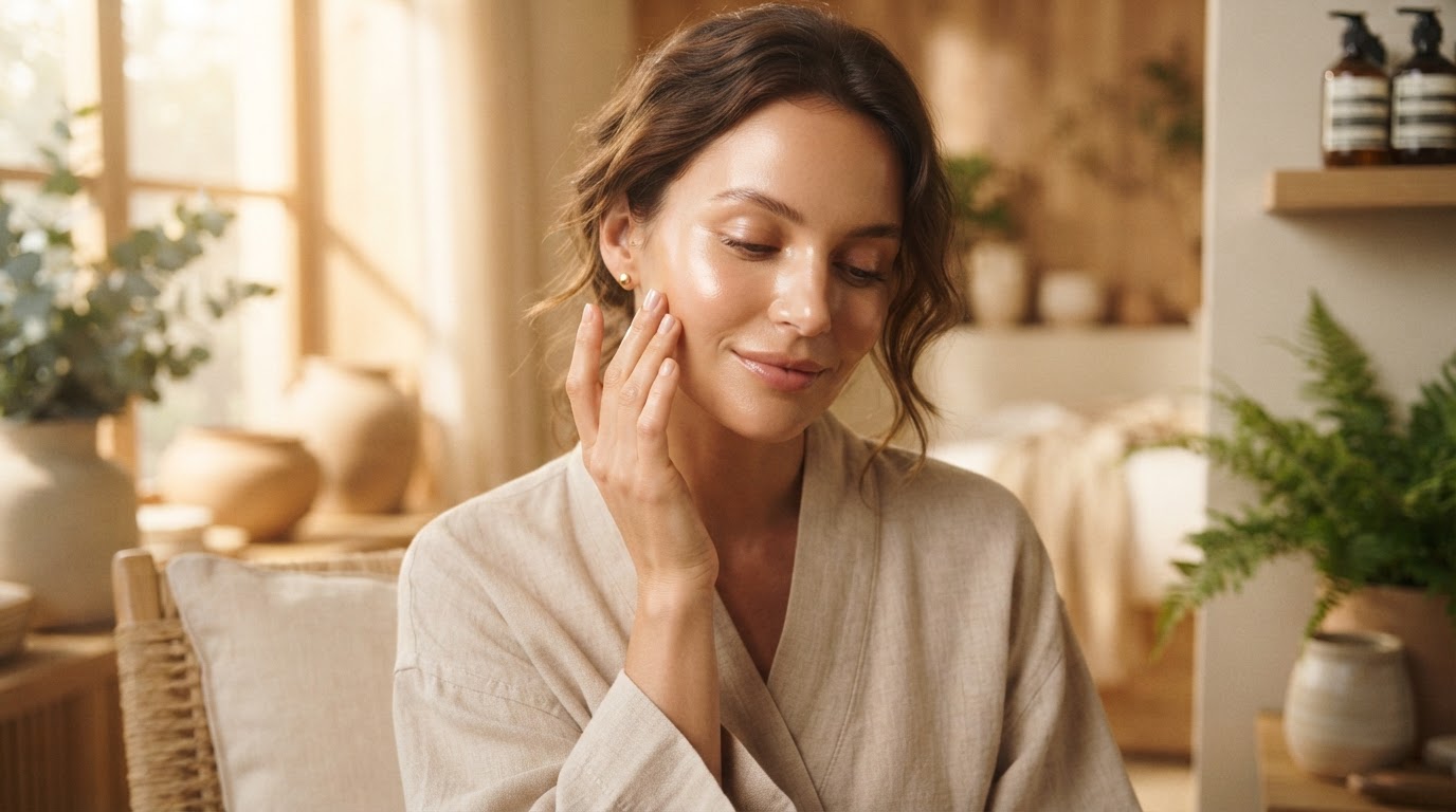 Soft-focus beauty image of a woman with radiant calm skin