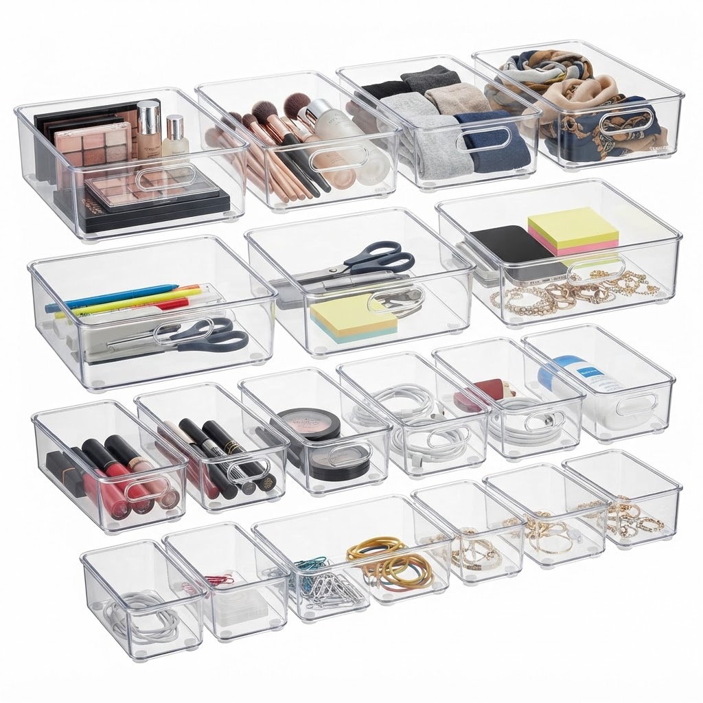 Vtopmart 25 Pcs Clear Plastic Drawer Organizers Set