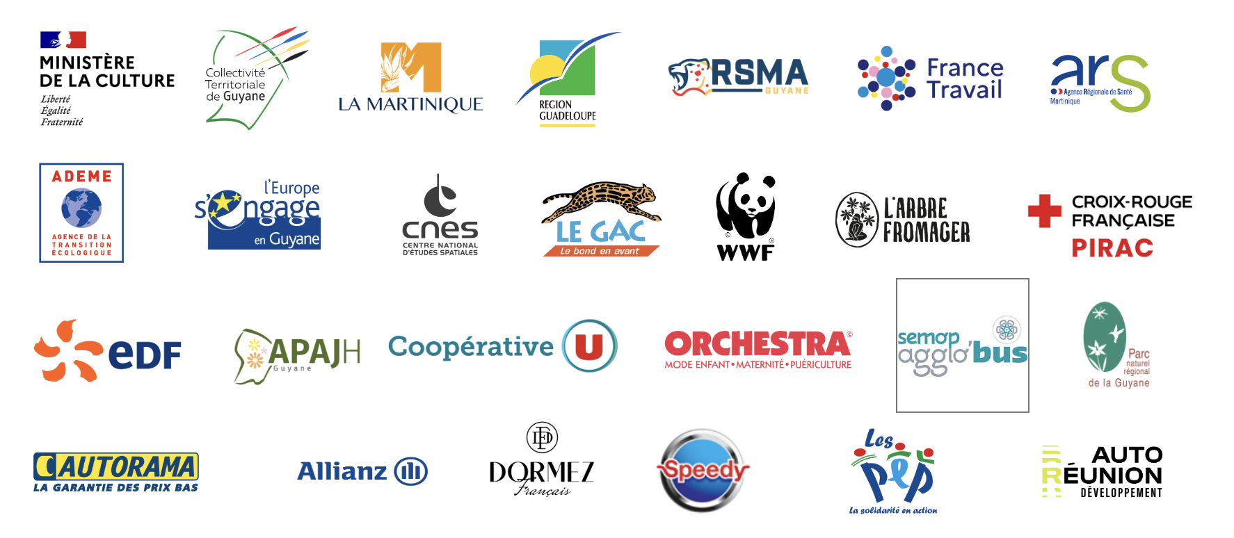 Organisations et entreprises qui nous font confiance : Ministère de la Culture, Région Guadeloupe, France Travail, EDF, Allianz, RSMA, Coopérative U...