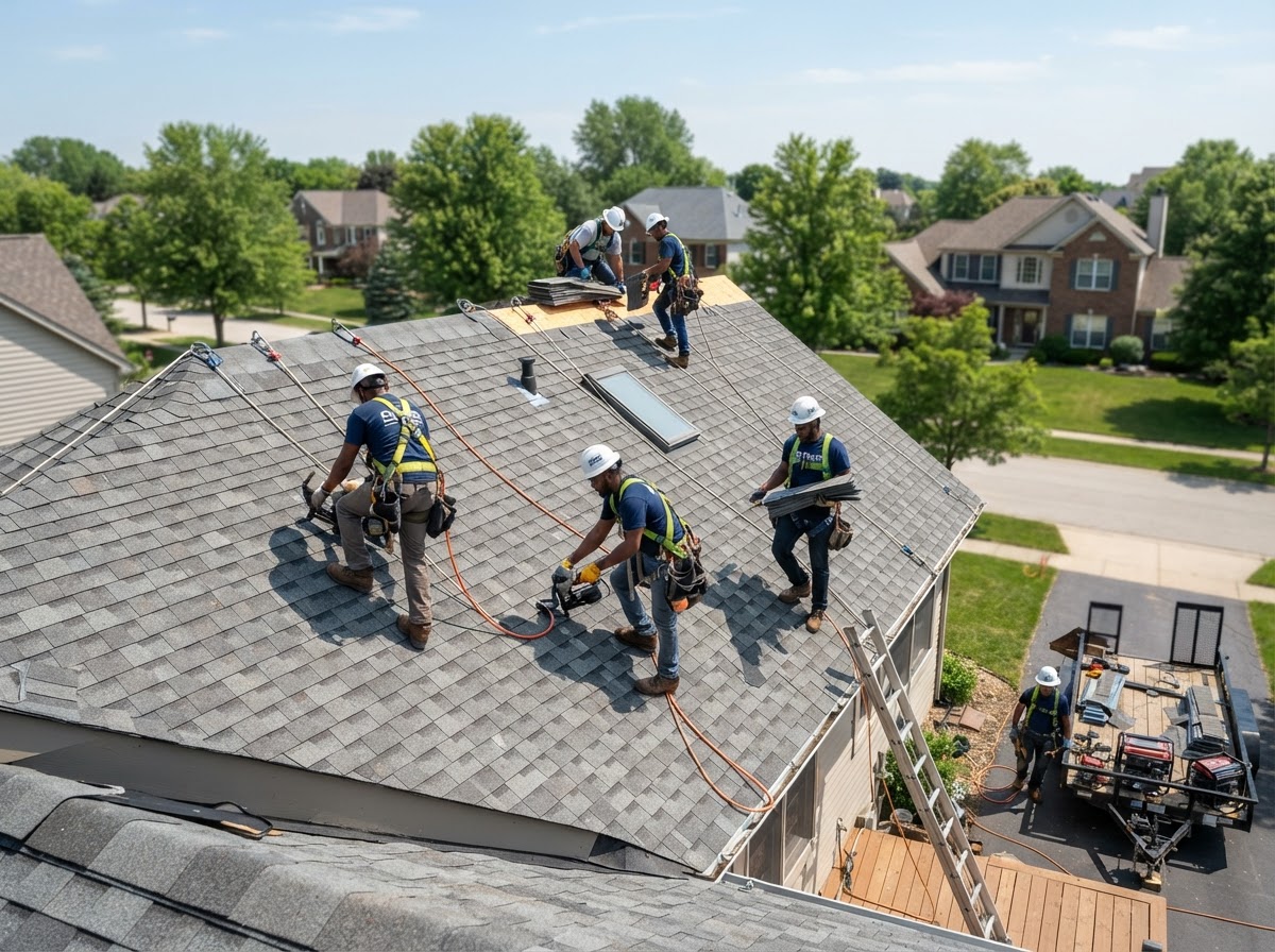 Roofing professional at work