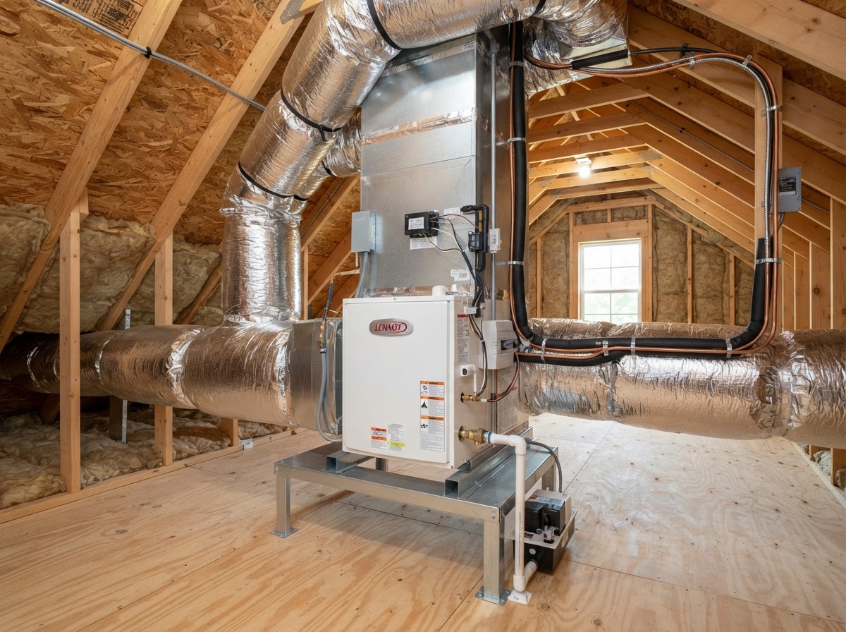 Clean modern HVAC installation in a home attic