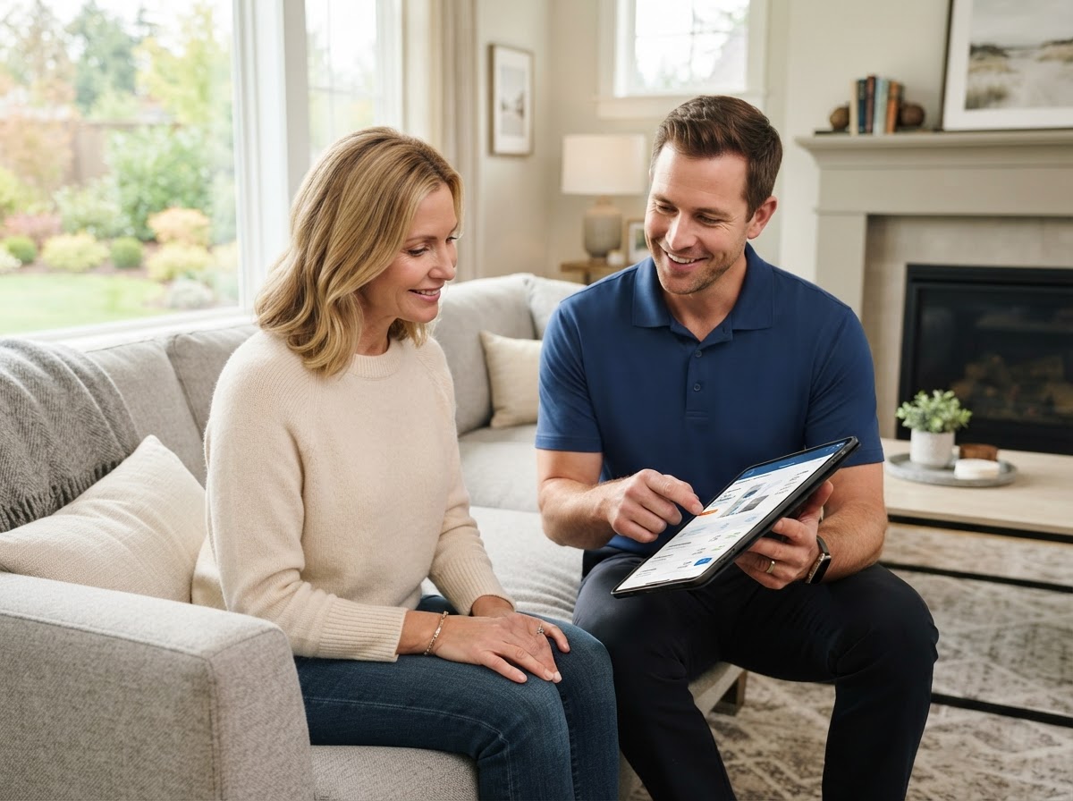 HVAC consultant reviewing options with a homeowner