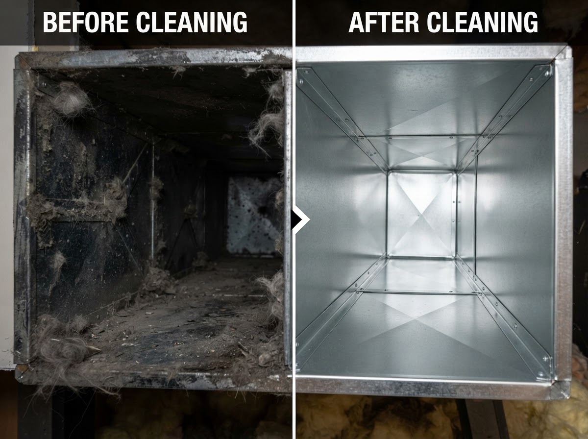 Before and after air duct cleaning comparison