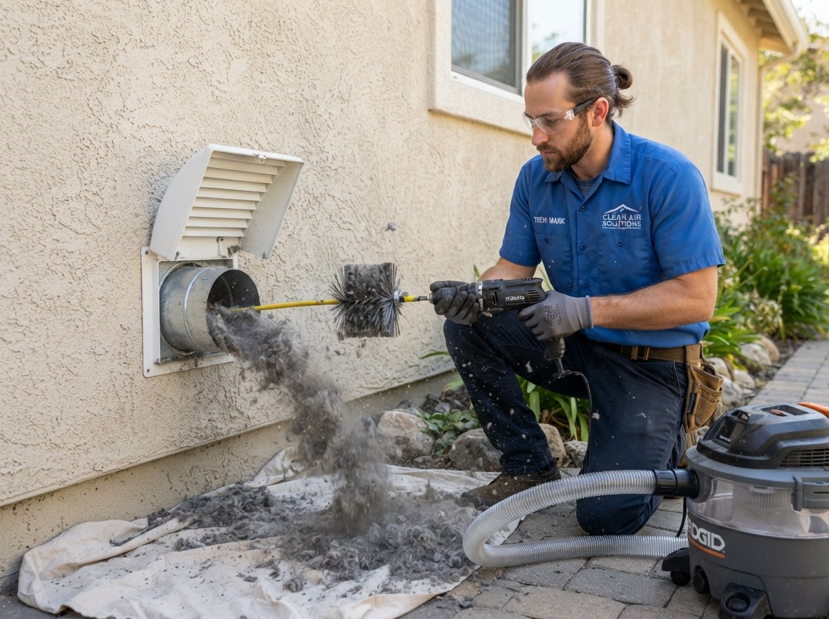 Dryer vent rotary scrub and lint extraction