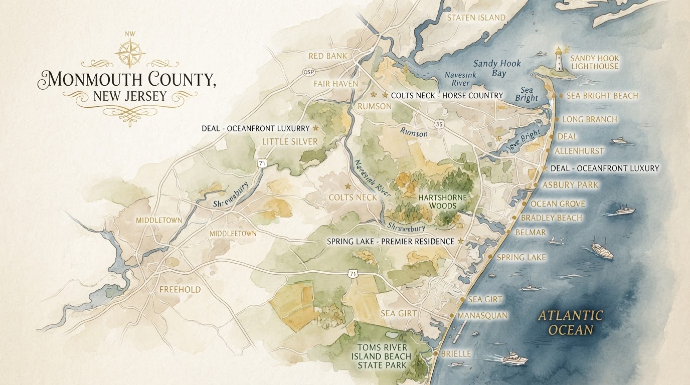 Map of Monmouth County, New Jersey real estate service area