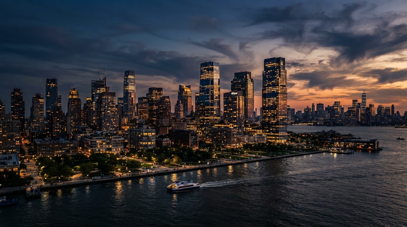 New Jersey real estate skyline at dusk