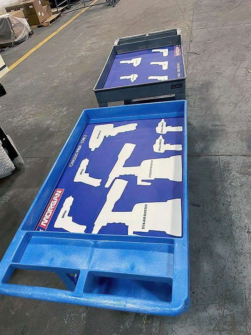 Morgan Truck Body Chassis Prep utility cart shadow inserts with precision white silhouettes for pneumatic drills, air riveters, and impacts