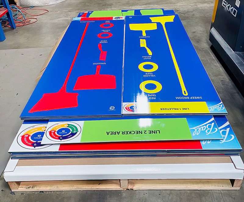 Ball Corporation packaging and can manufacturing 5S station batch order packaged on pallet for Line 1 Palletizer and Line 2 Necker Area