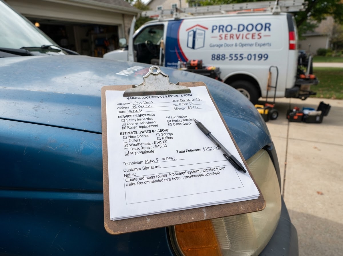 Garage door service estimate checklist