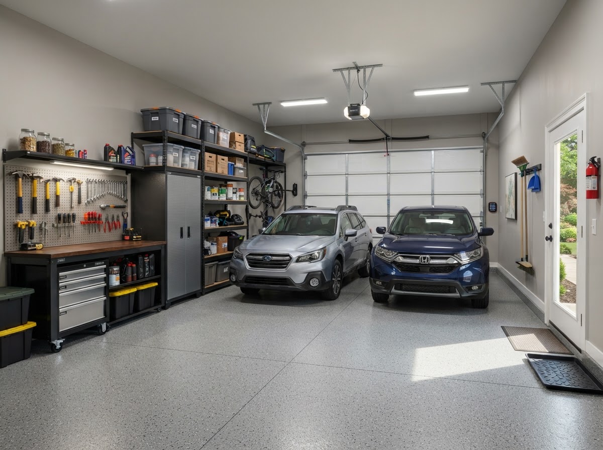 Clean residential garage interior