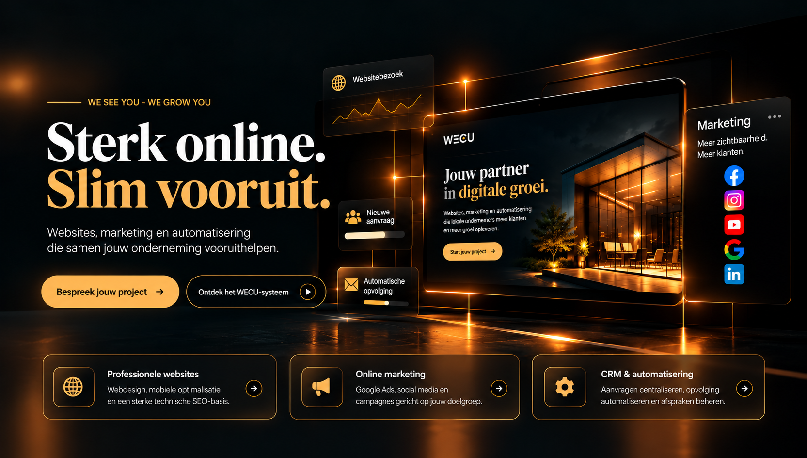 WECU — Sterk online. Slim vooruit. Websites, marketing en automatisering die samen jouw onderneming vooruithelpen.