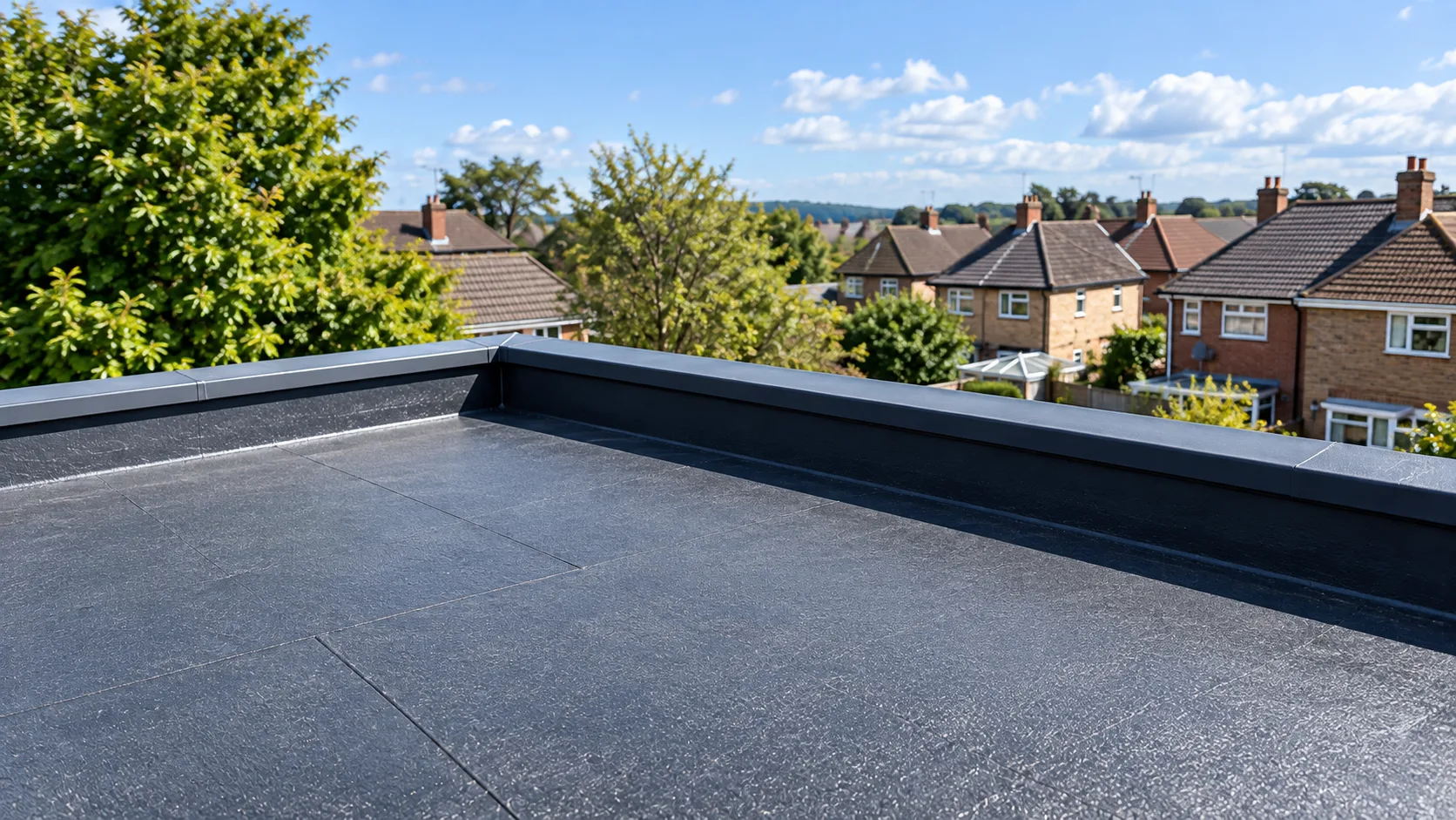 Completed flat roof membrane installation by Wales Roofing in Rotherham