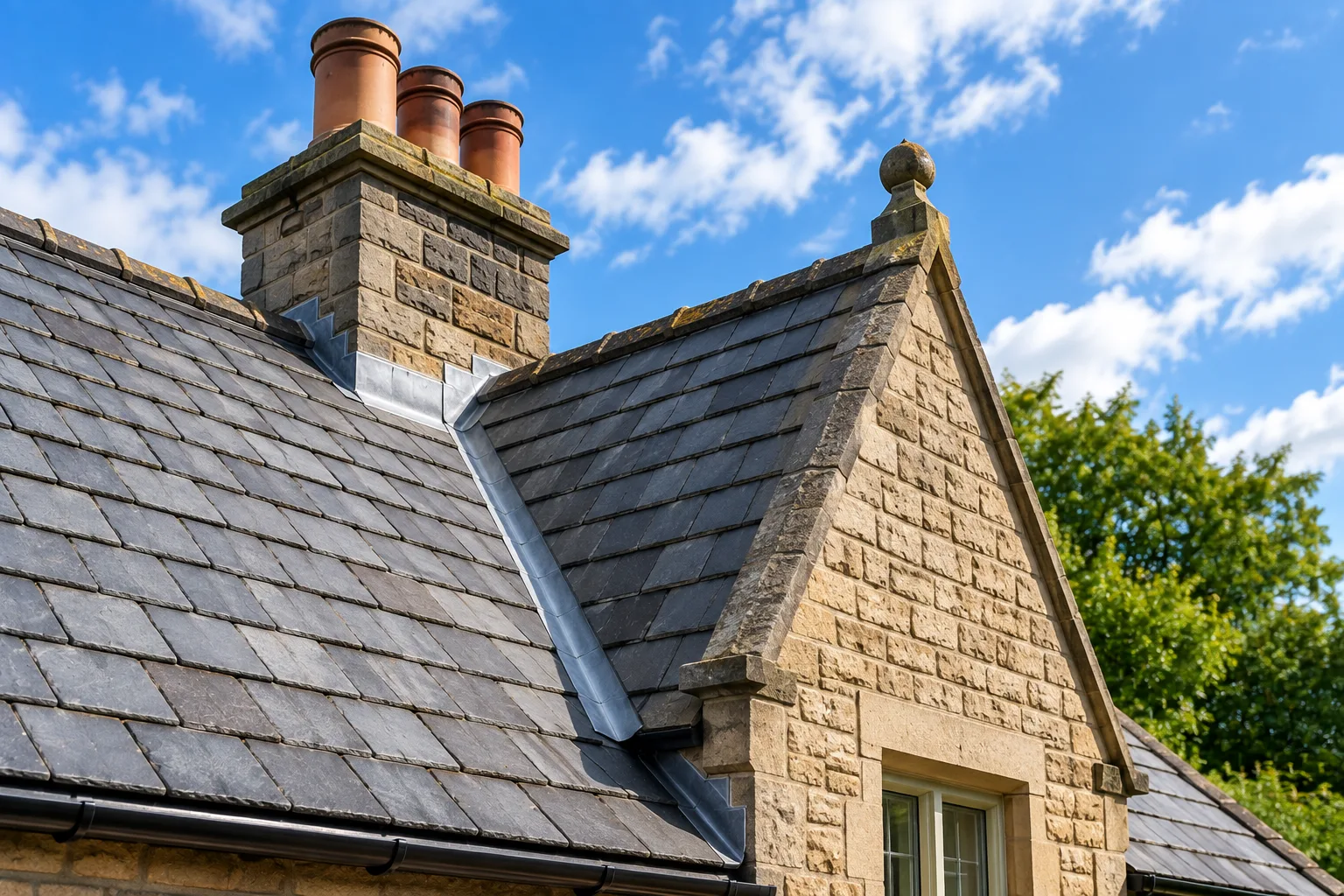 Slate heritage roof and chimney by Wales Roofing, specialist roofers in Sheffield