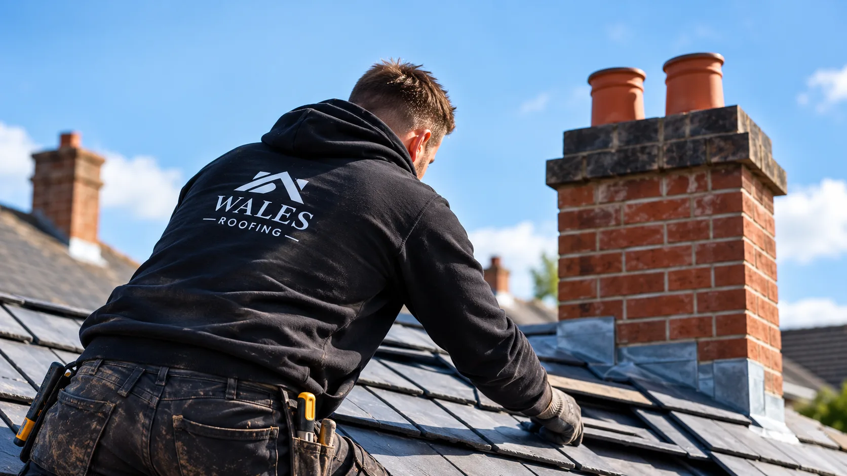 Wales Roofing roofer working on a tiled roof in Sheffield