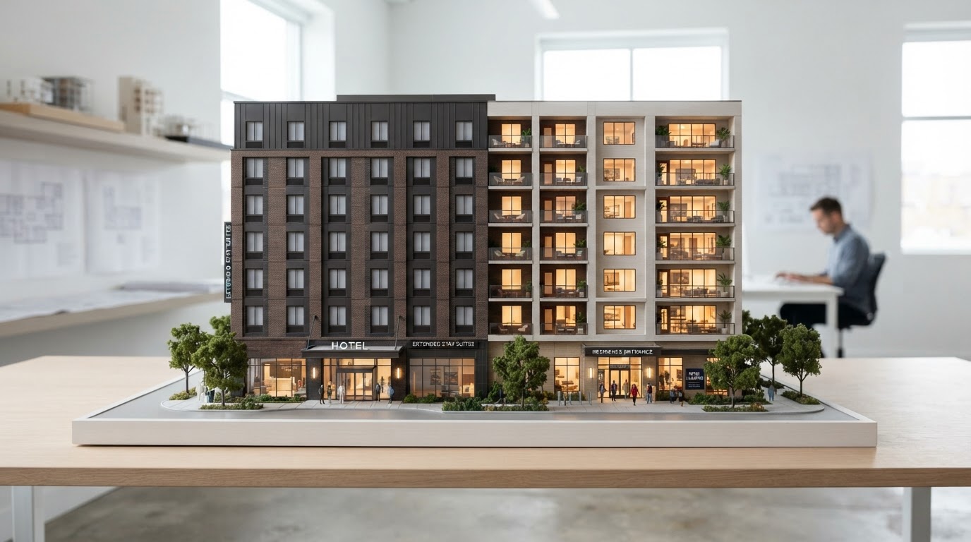 A hotel building being converted into apartments