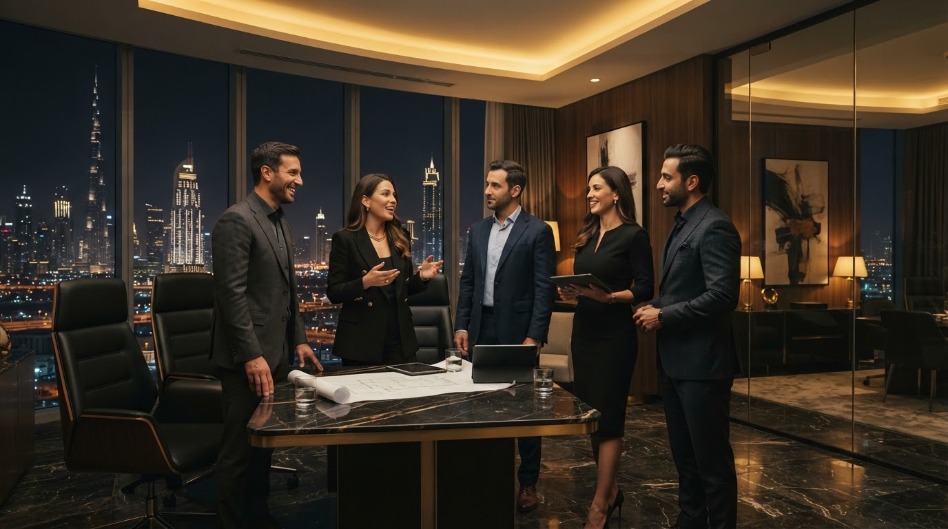 O'mir Estates professional team in their office