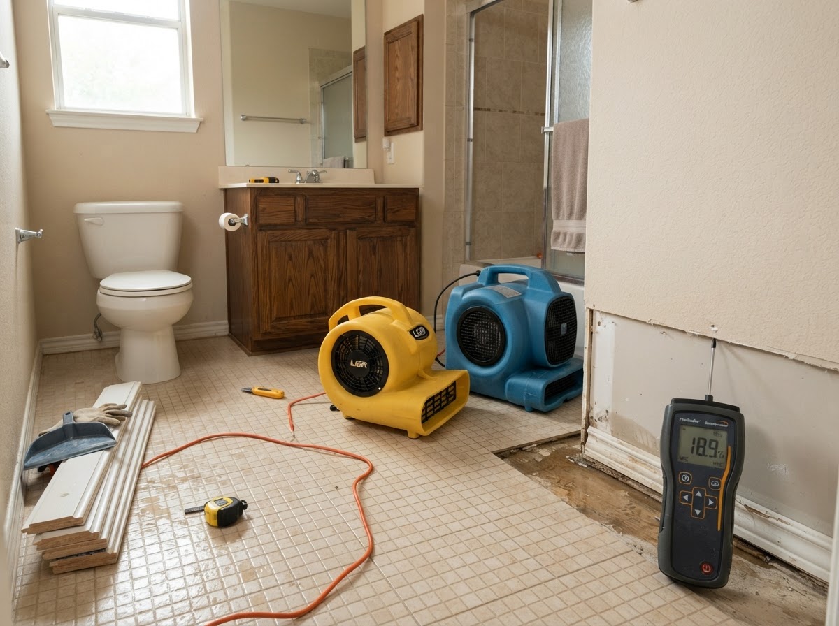 Toilet overflow and bathroom water damage cleanup in New Braunfels