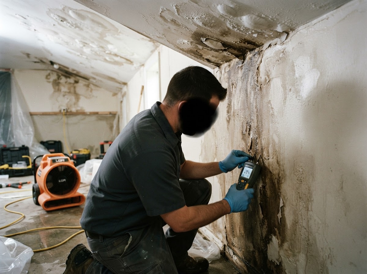 Ceiling and wall water damage cleanup in New Braunfels