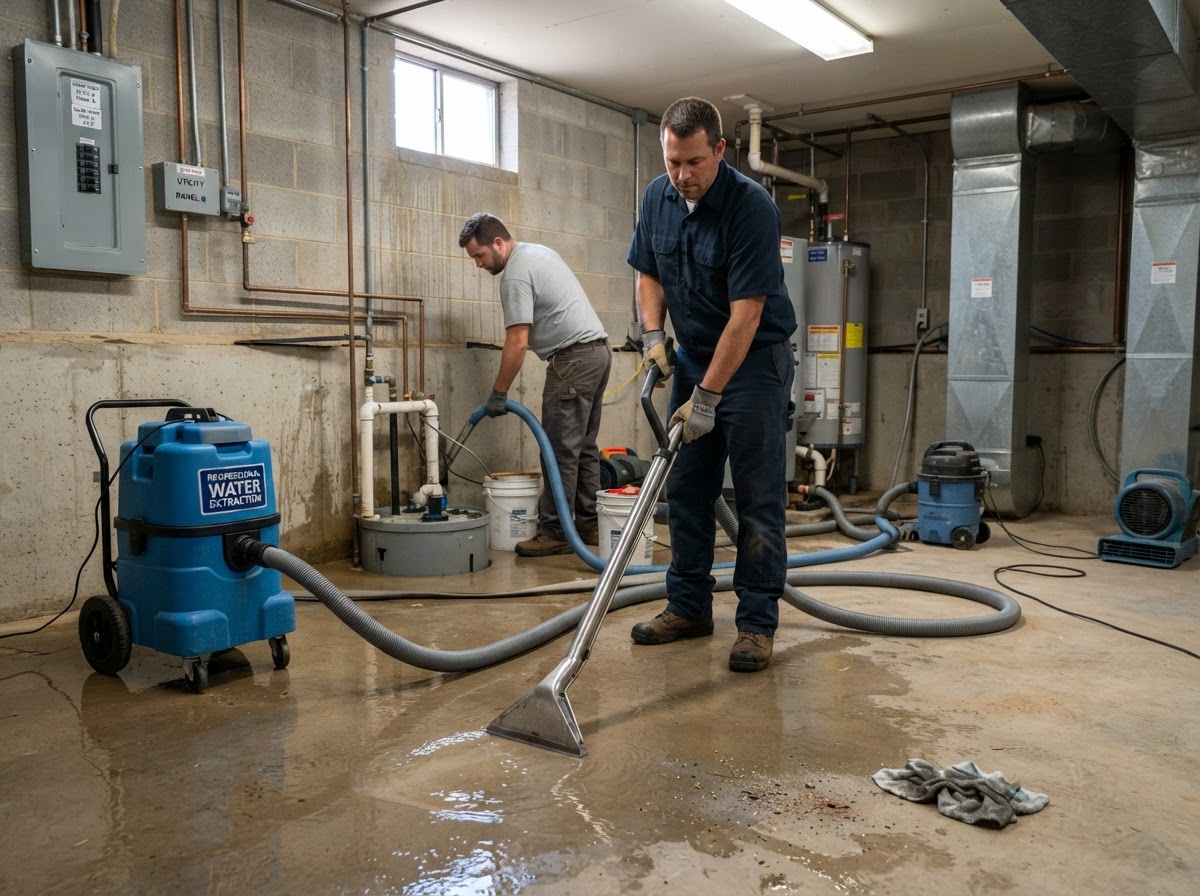 Sump pump failure and standing water cleanup near New Braunfels