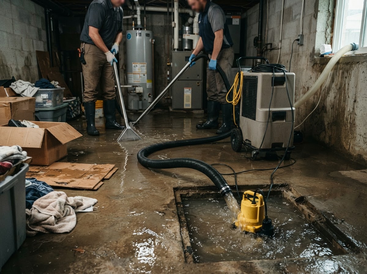 Sump pump failure and overflow cleanup near New Braunfels