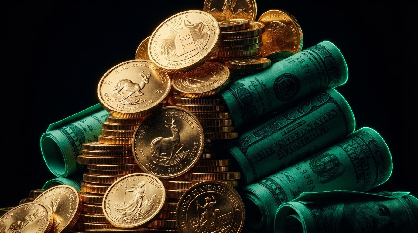 Macro close-up of currency and coins with dramatic lighting