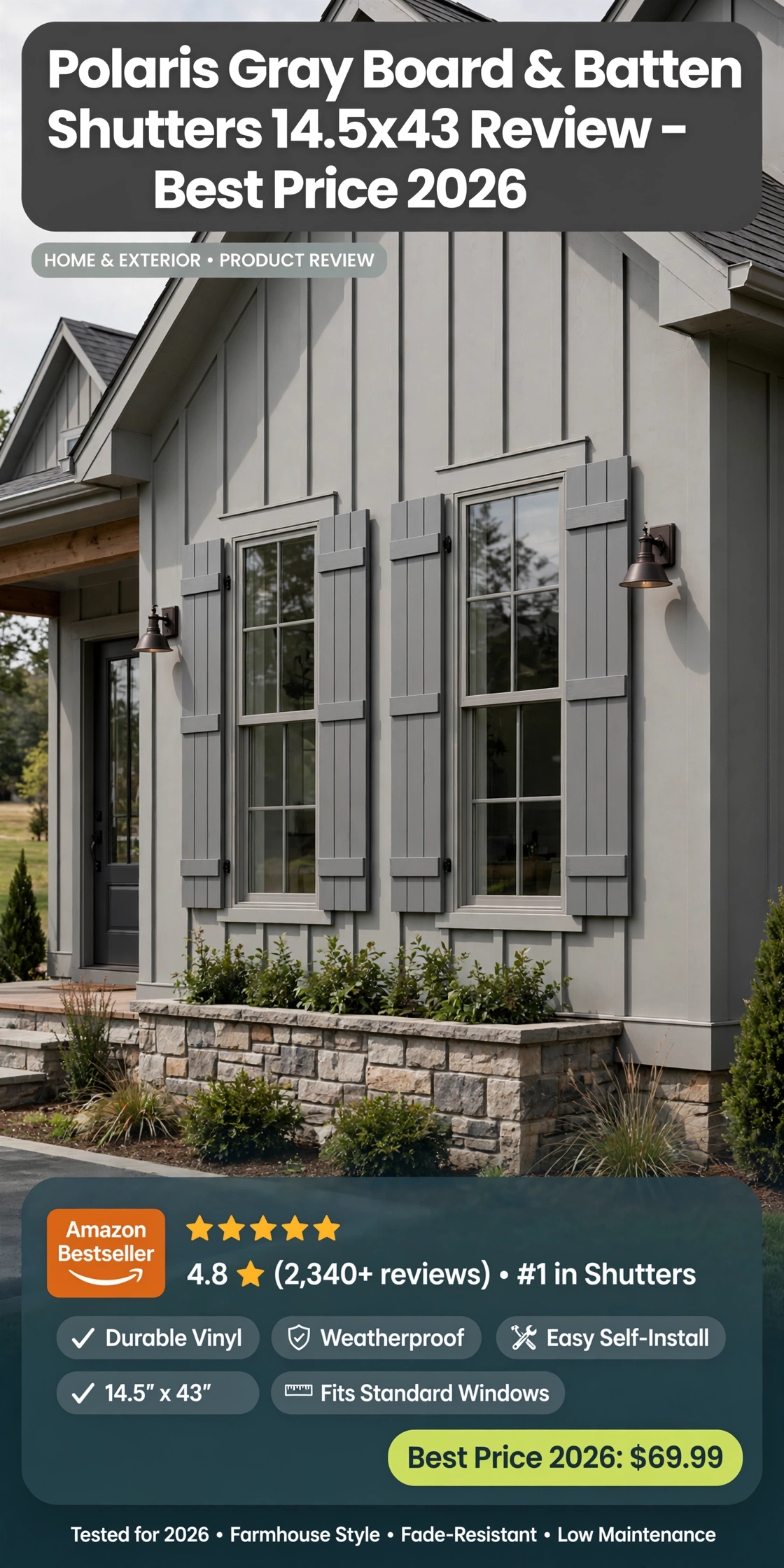Polaris Gray Board & Batten Shutters 14.5x43 Review - 410 Gray