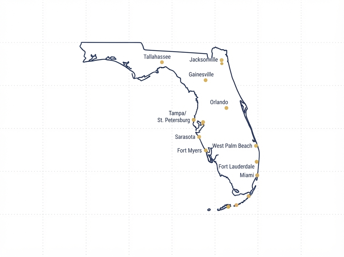 Map showing Awesome TV Mounting professional TV mounting service coverage across Florida
