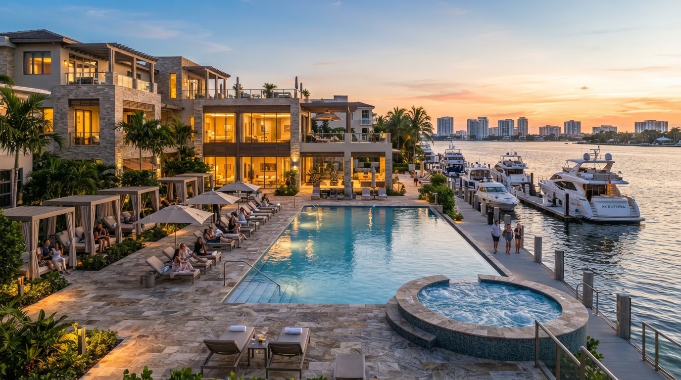 Clubhouse y wellness frente al agua en Mystic Pointe