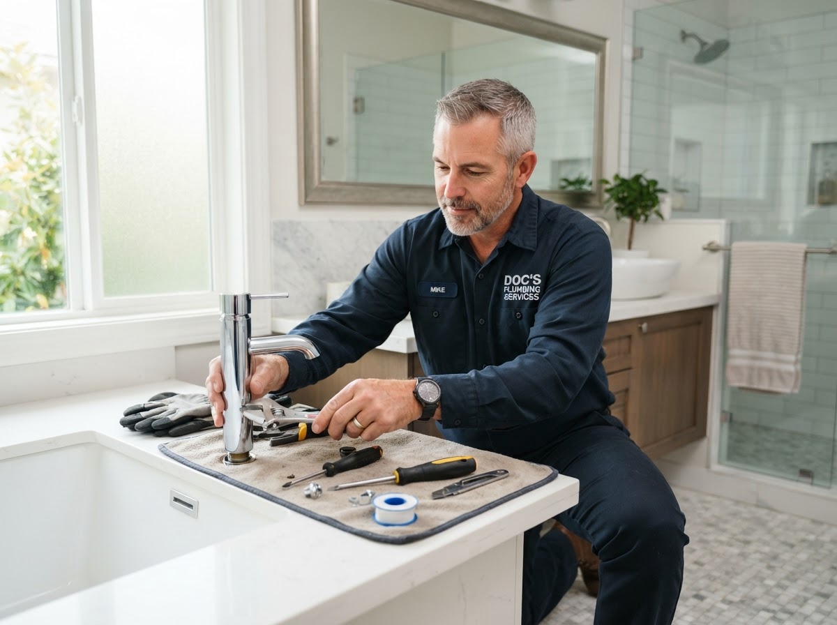Plumber repairing a residential faucet in Prairie Village, Kansas