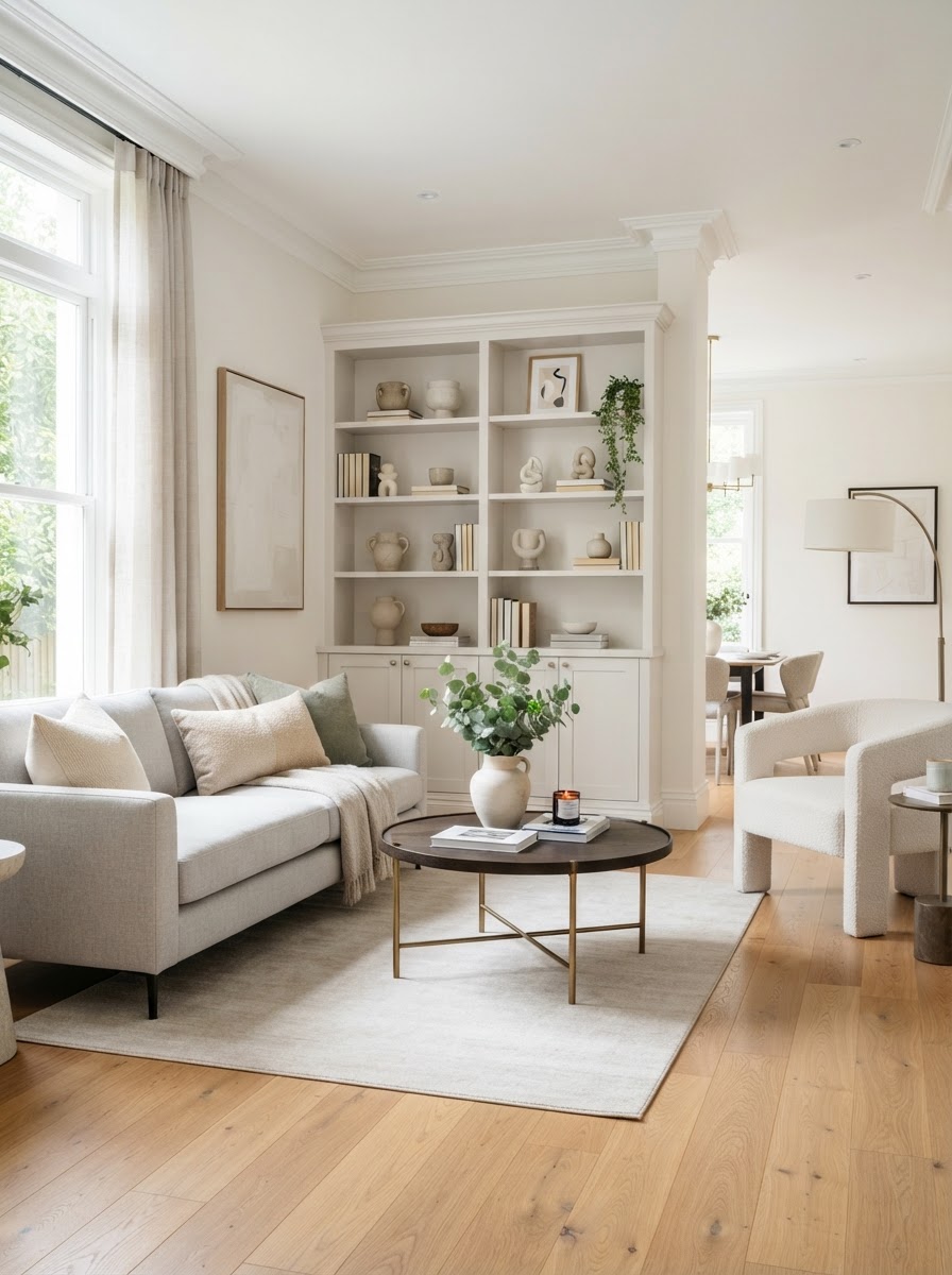 Vacant home transformation with modern neutral furniture