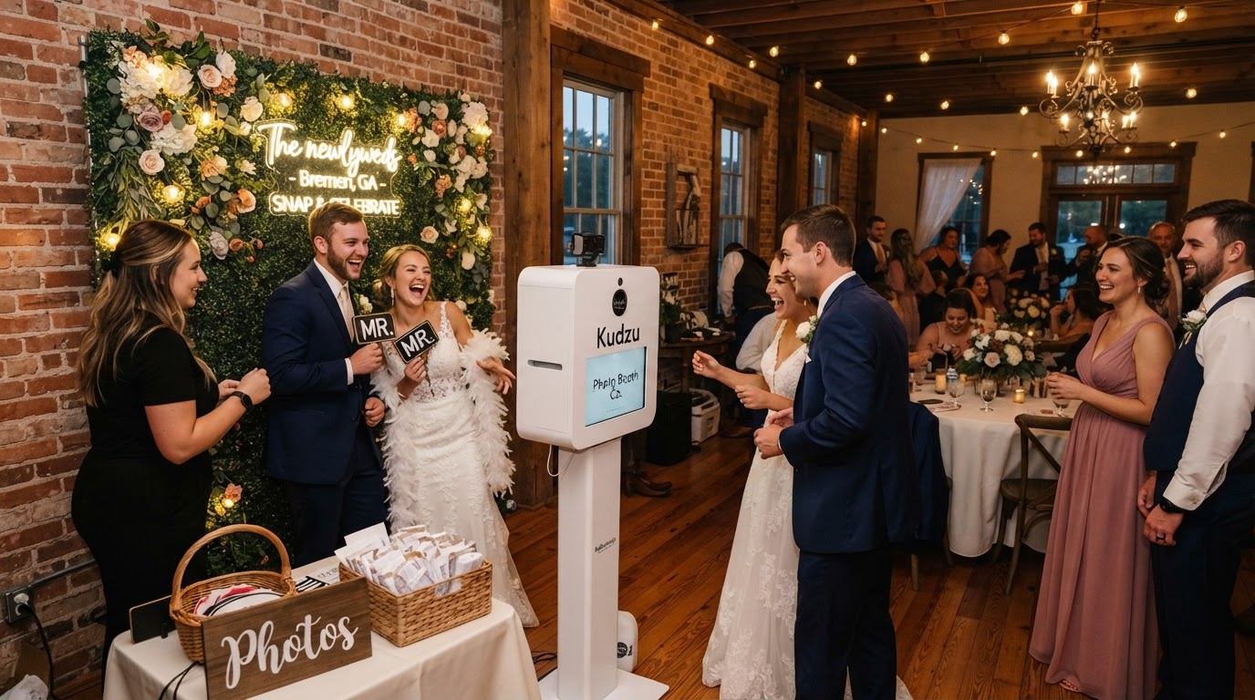 Wedding photo booth setup in a Bremen event space