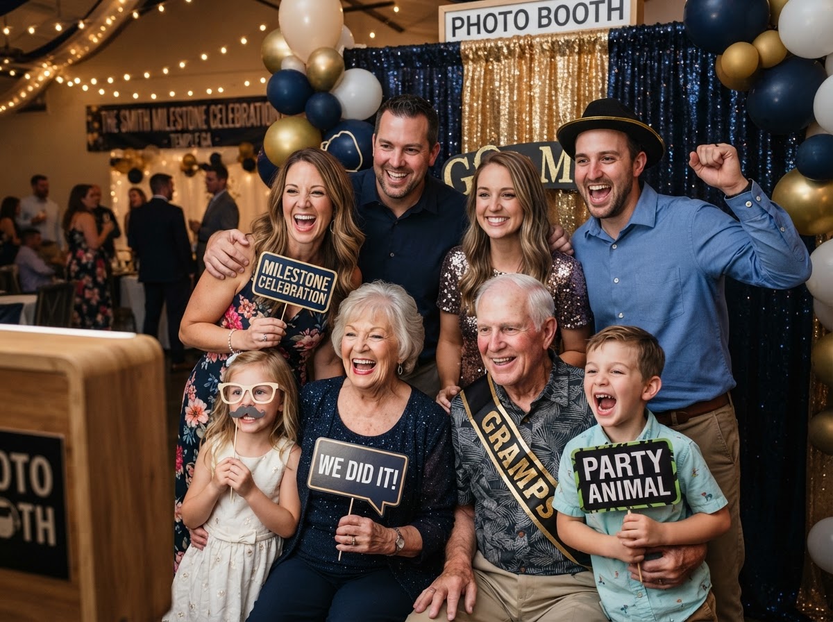 Guests using a party photo booth in Temple GA