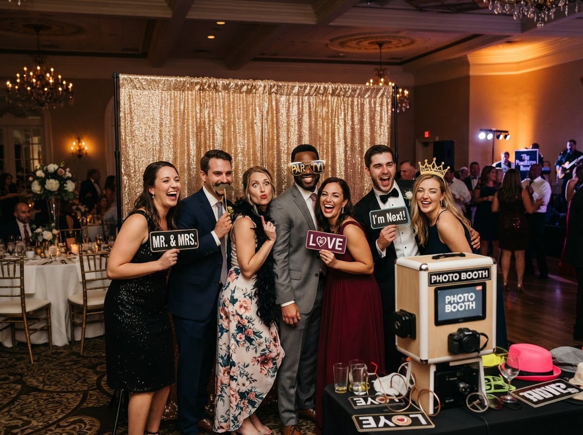 Wedding guests using a photo booth in Newnan