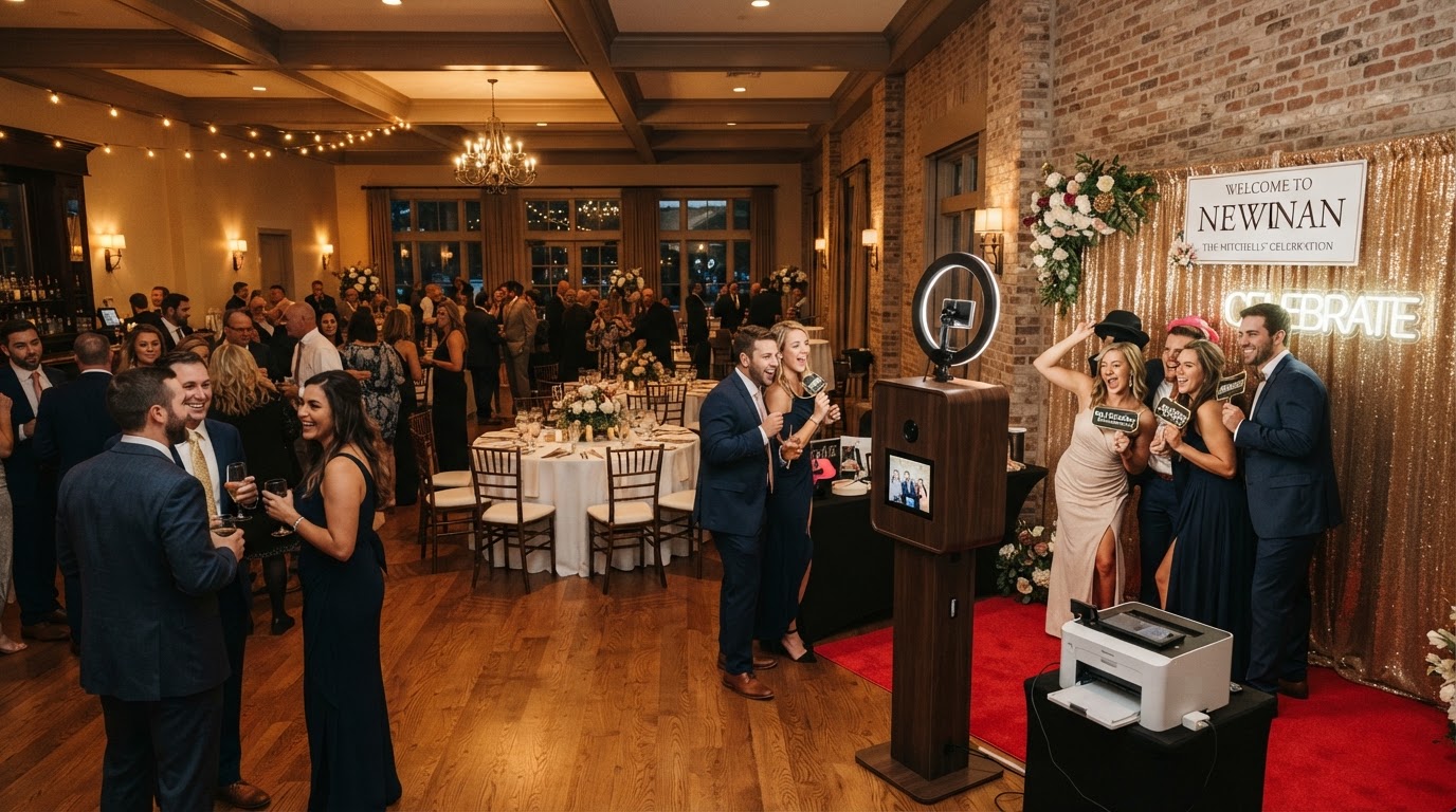 Party photo booth setup and guest flow in Newnan