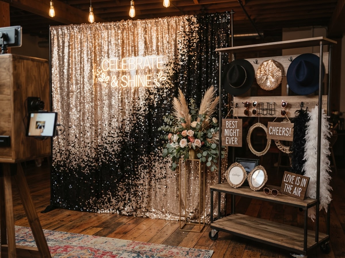 Custom photo booth backdrop and event props