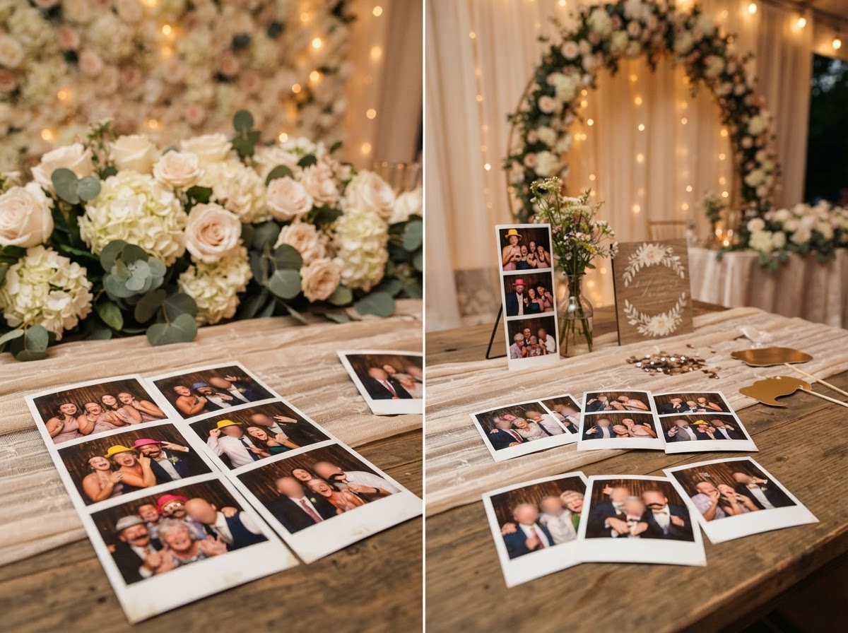Wedding photo booth prints and backdrop in Villa Rica