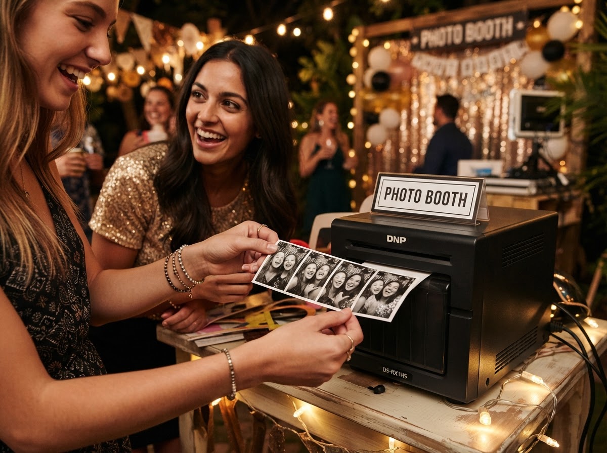 Instant photo booth prints at a Carrollton party