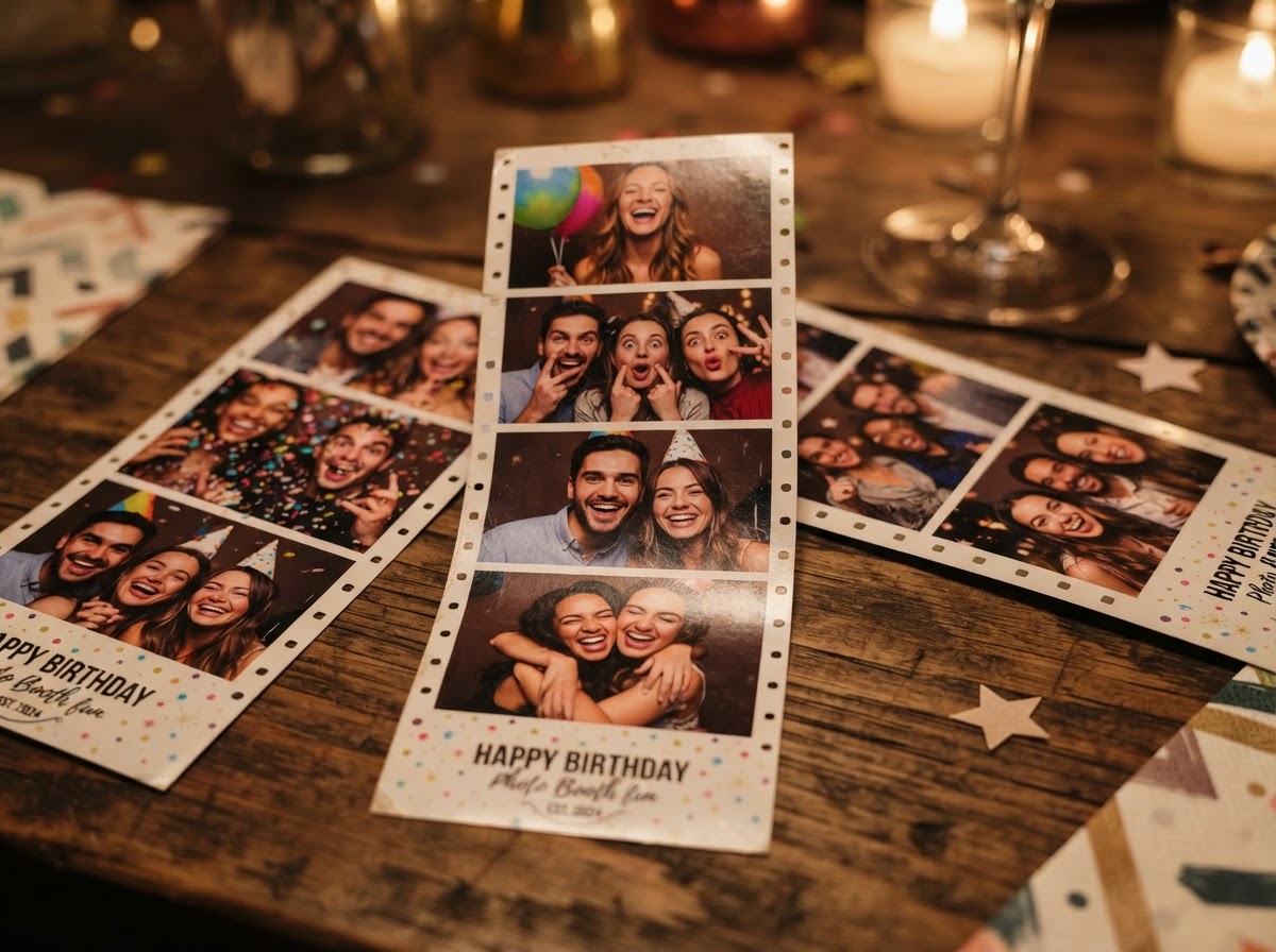 Birthday photo booth prints and keepsakes