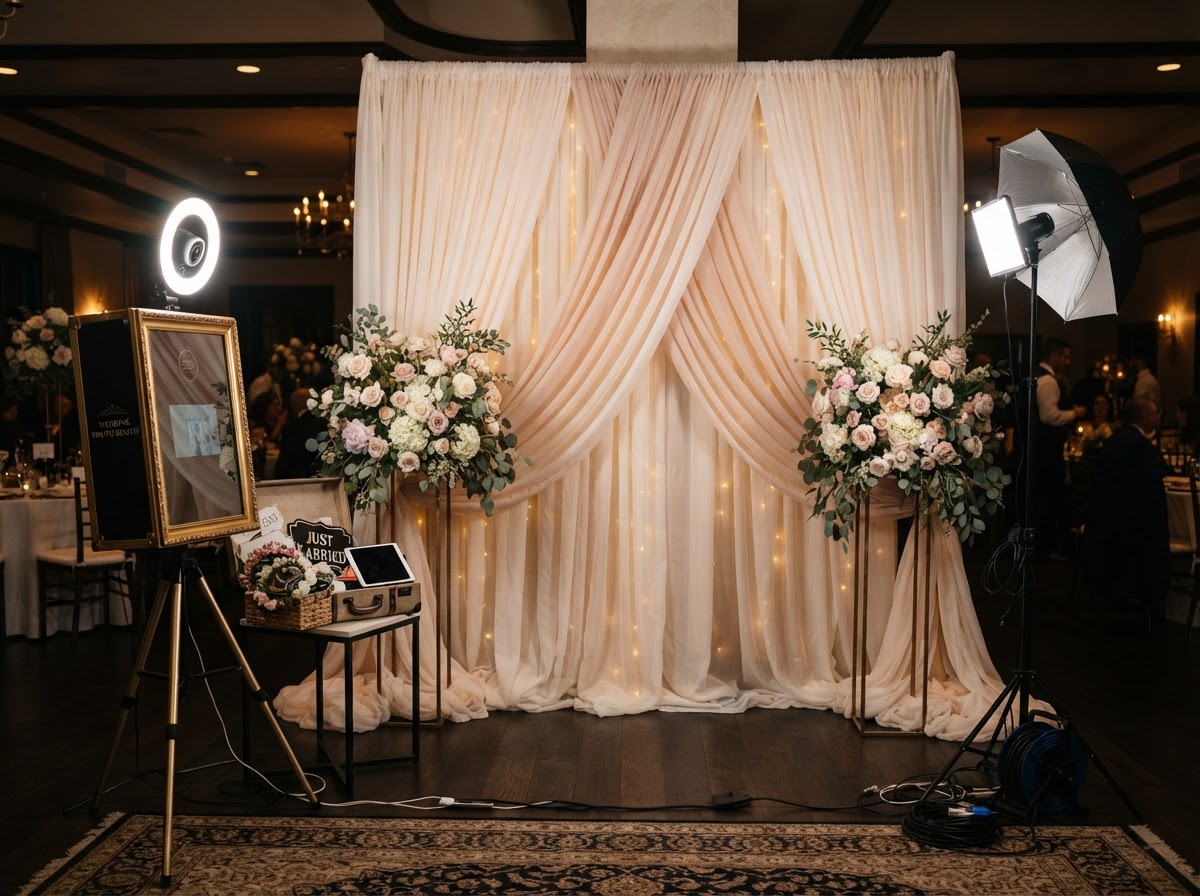 Wedding photo booth backdrop setup in Carrollton