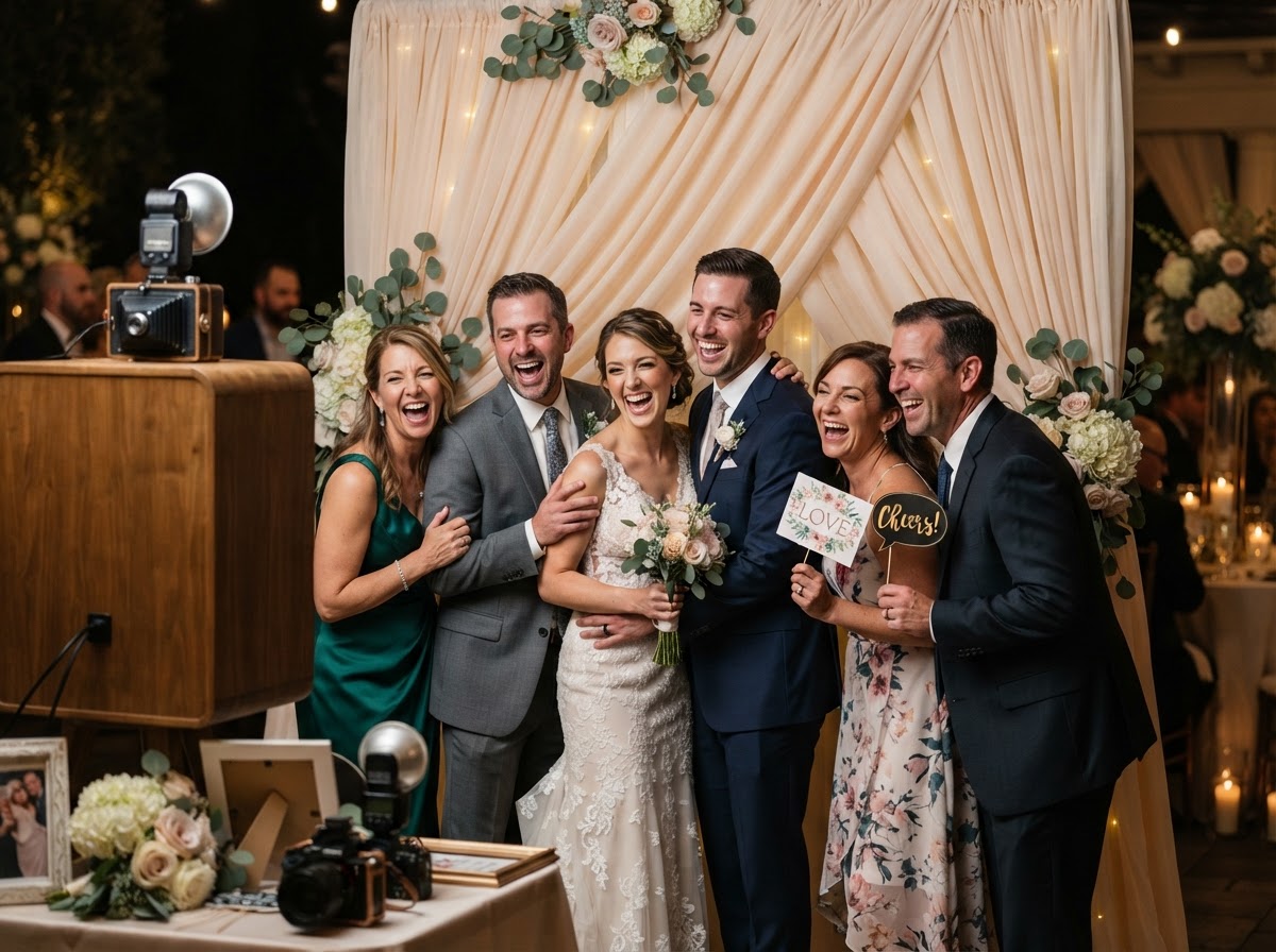 Wedding guests using a digital photo booth in Carrollton GA