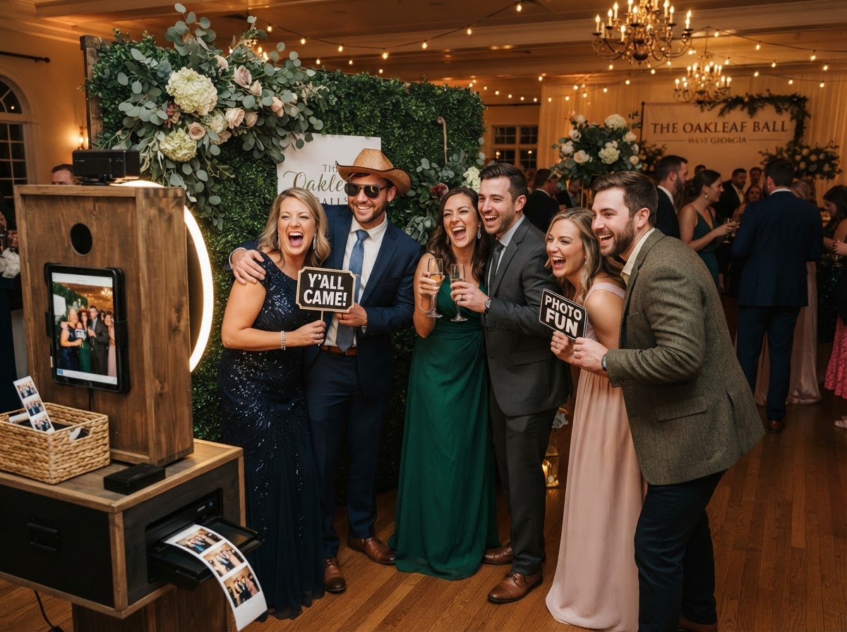 Guests using a photo booth at a West Georgia event