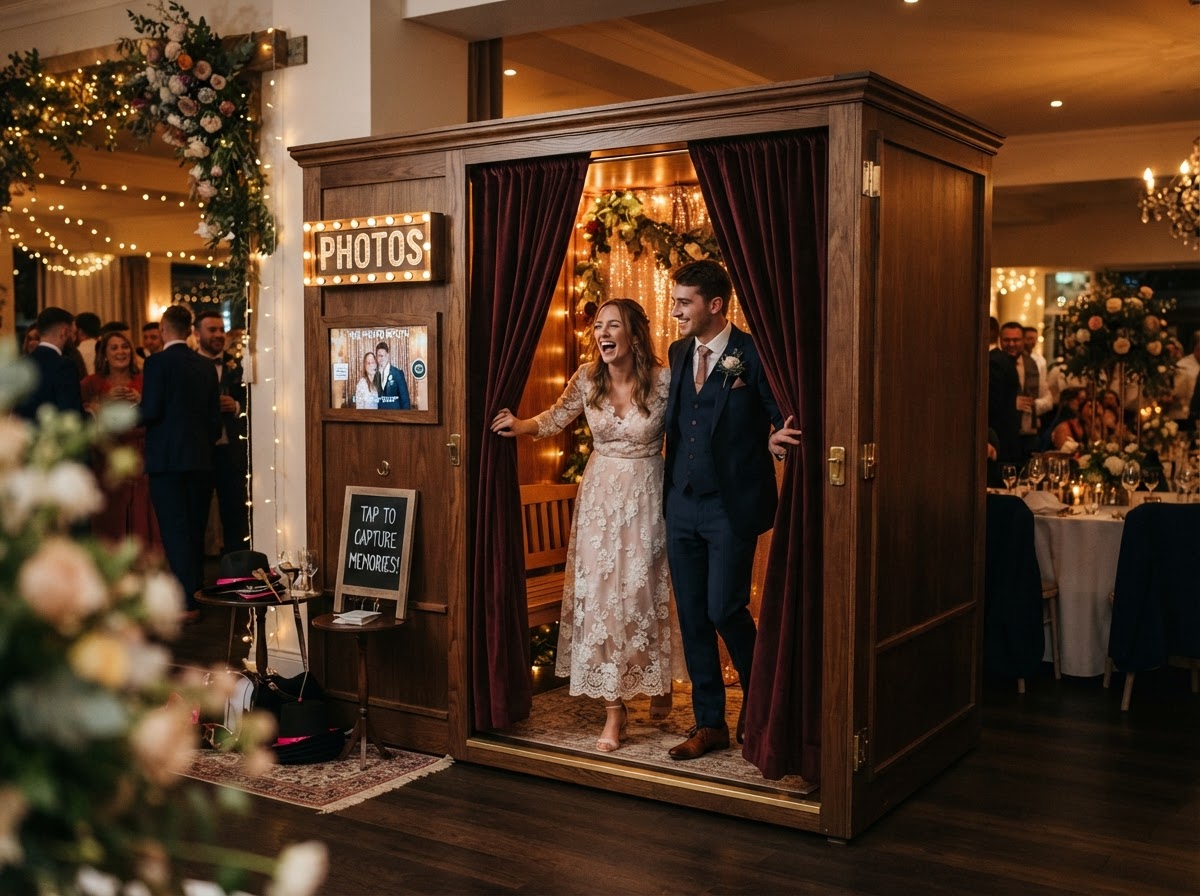 Enclosed photo booth rental setup