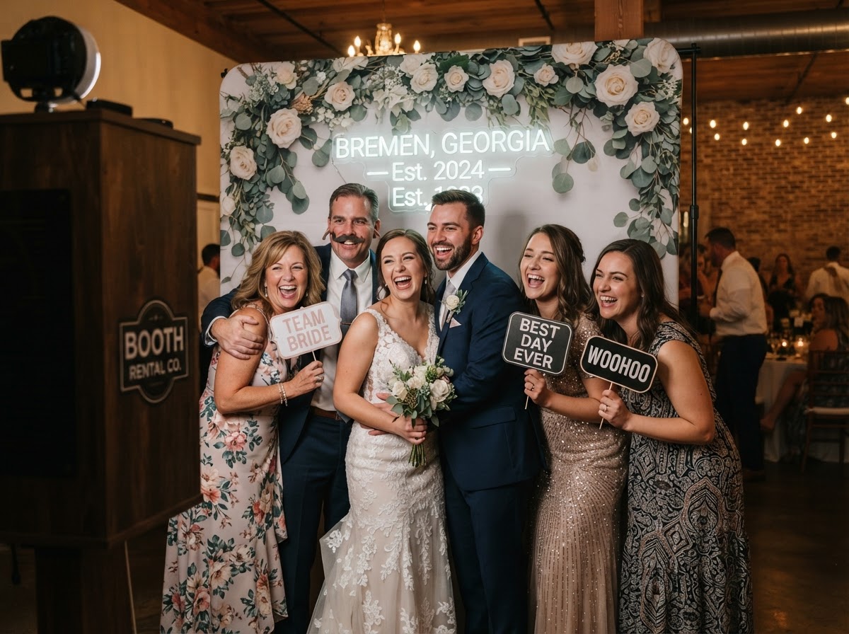 Bremen wedding guests using a photo booth