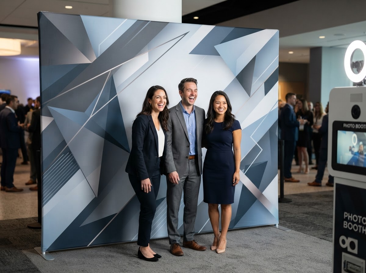 Corporate event photo booth backdrop and custom design