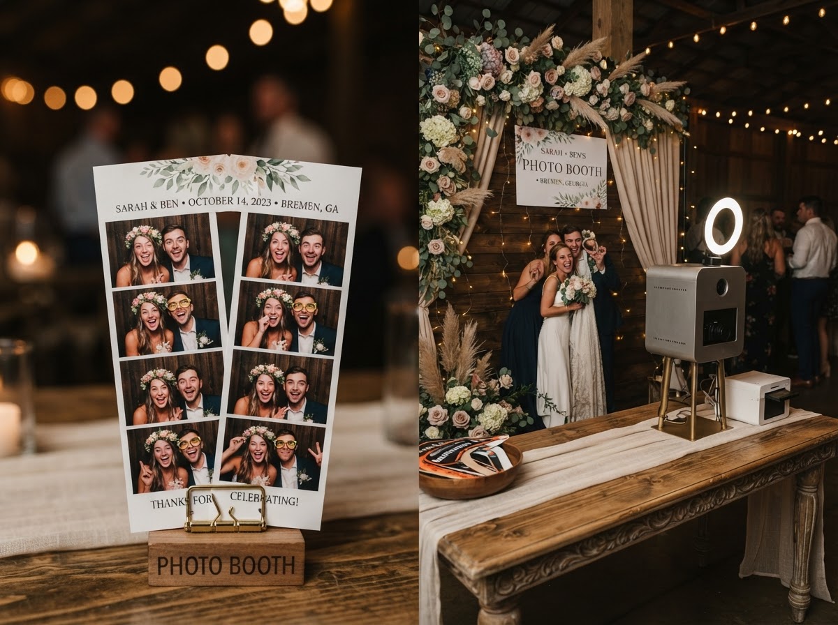 Wedding photo booth prints and backdrop in Bremen