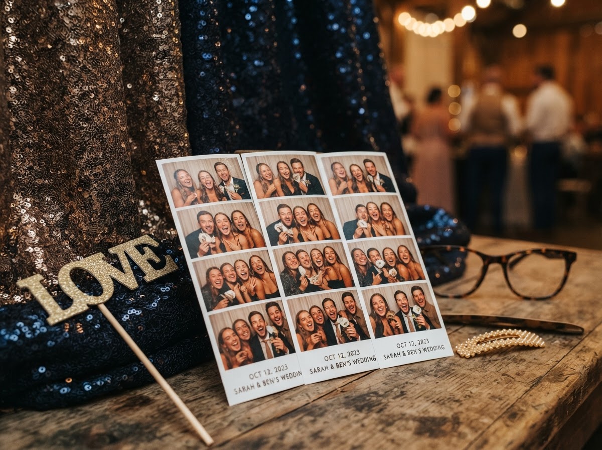 Photo booth prints backdrops and props