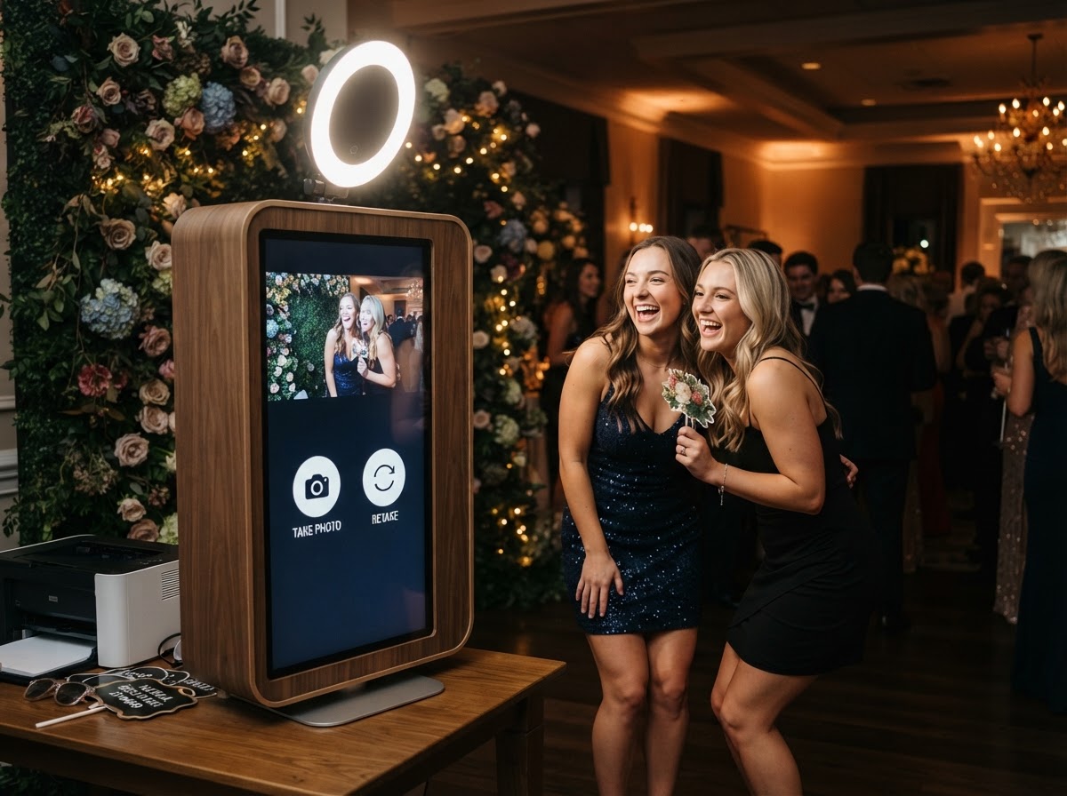 Guests using a digital photo booth in Newnan