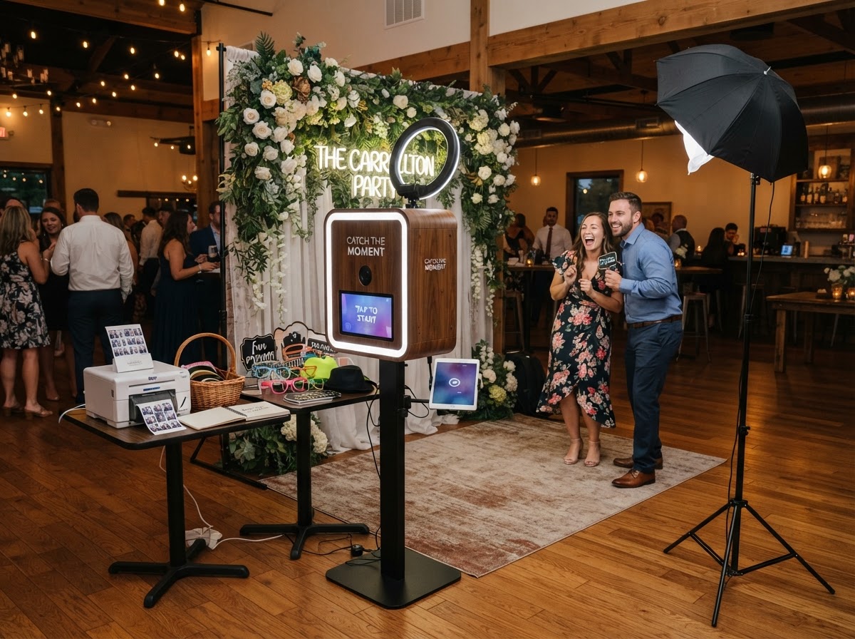 Open-air photo booth setup for a Carrollton event