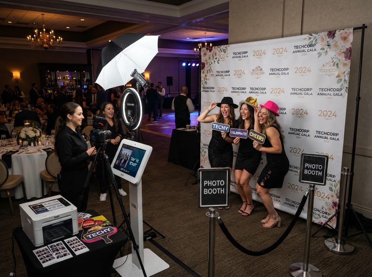 Photo booth setup and guest flow in Newnan Georgia