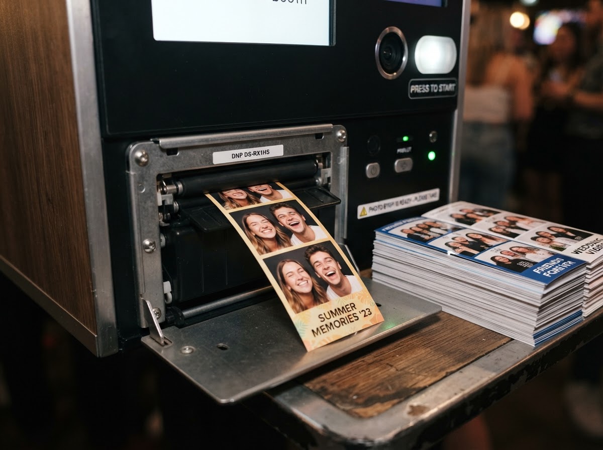 Instant-print photo booth with photo strips